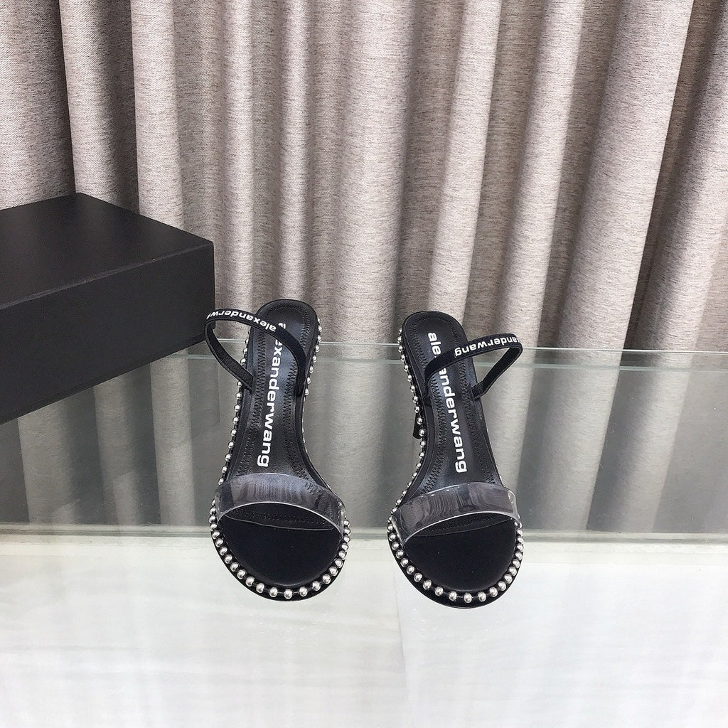 RHODES NOVA HIGH HEELS IN PVC STRAP AND BLACK CALFSKIN