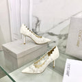 JIMMY CHOO 26S SCALLOPED LACE PUMP 85 MM IN WHITE FABRIC
