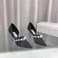 JIMMY CHOO 26S HIGH HEELS 85 MM IN BLACK LACE PEARL-EMBELLISHED