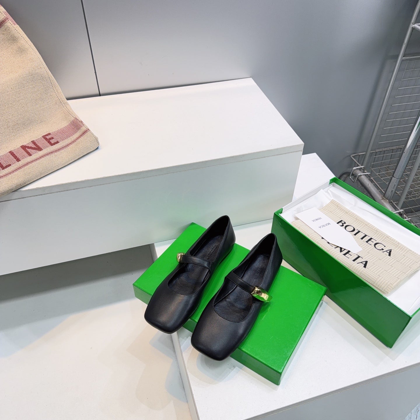 BOTTEGA VENETA 26S SQUARE-TOE MARY JANES IN BLACK LAMBSKIN