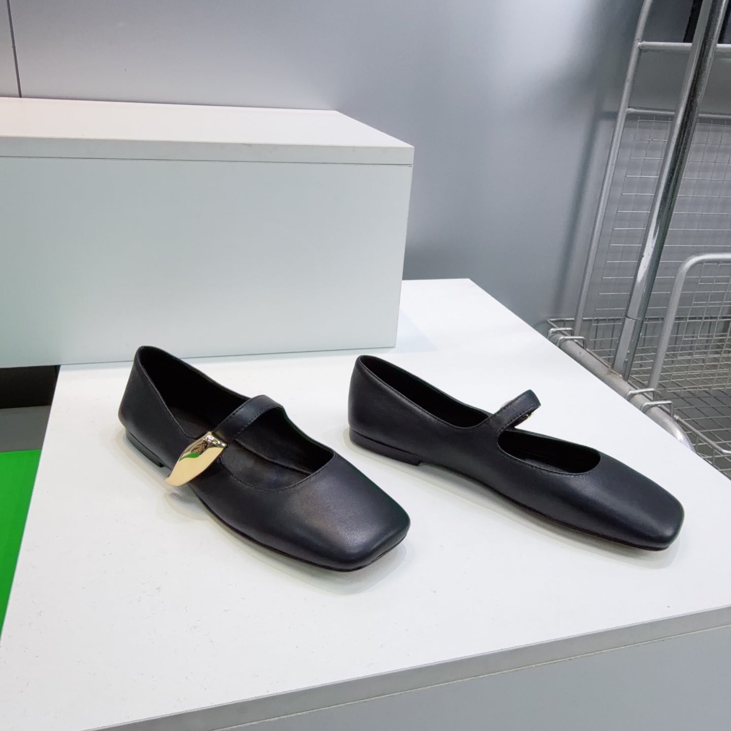 BOTTEGA VENETA 26S SQUARE-TOE MARY JANES IN BLACK LAMBSKIN