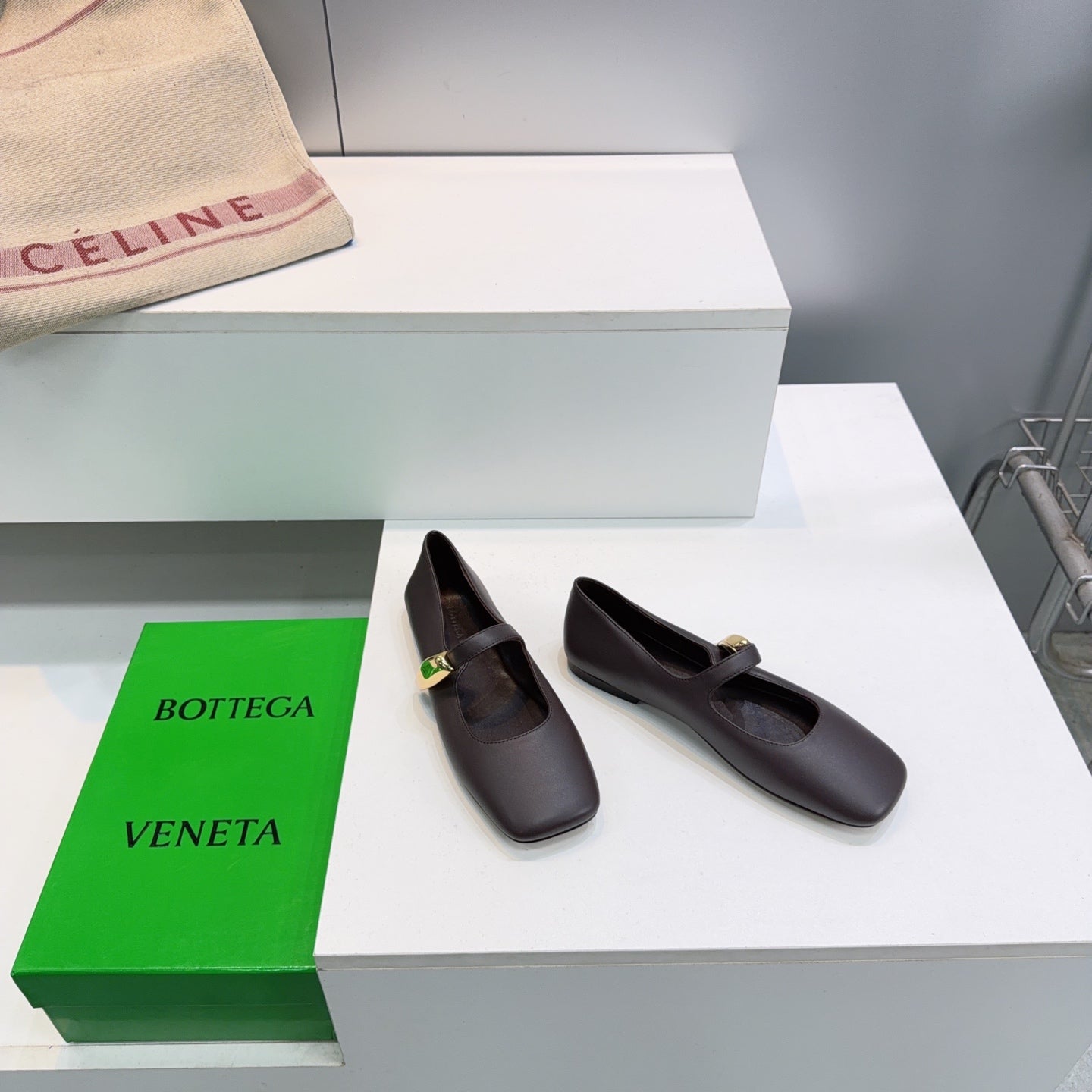 BOTTEGA VENETA 26S SQUARE-TOE MARY JANES IN DARK BROWN LAMBSKIN