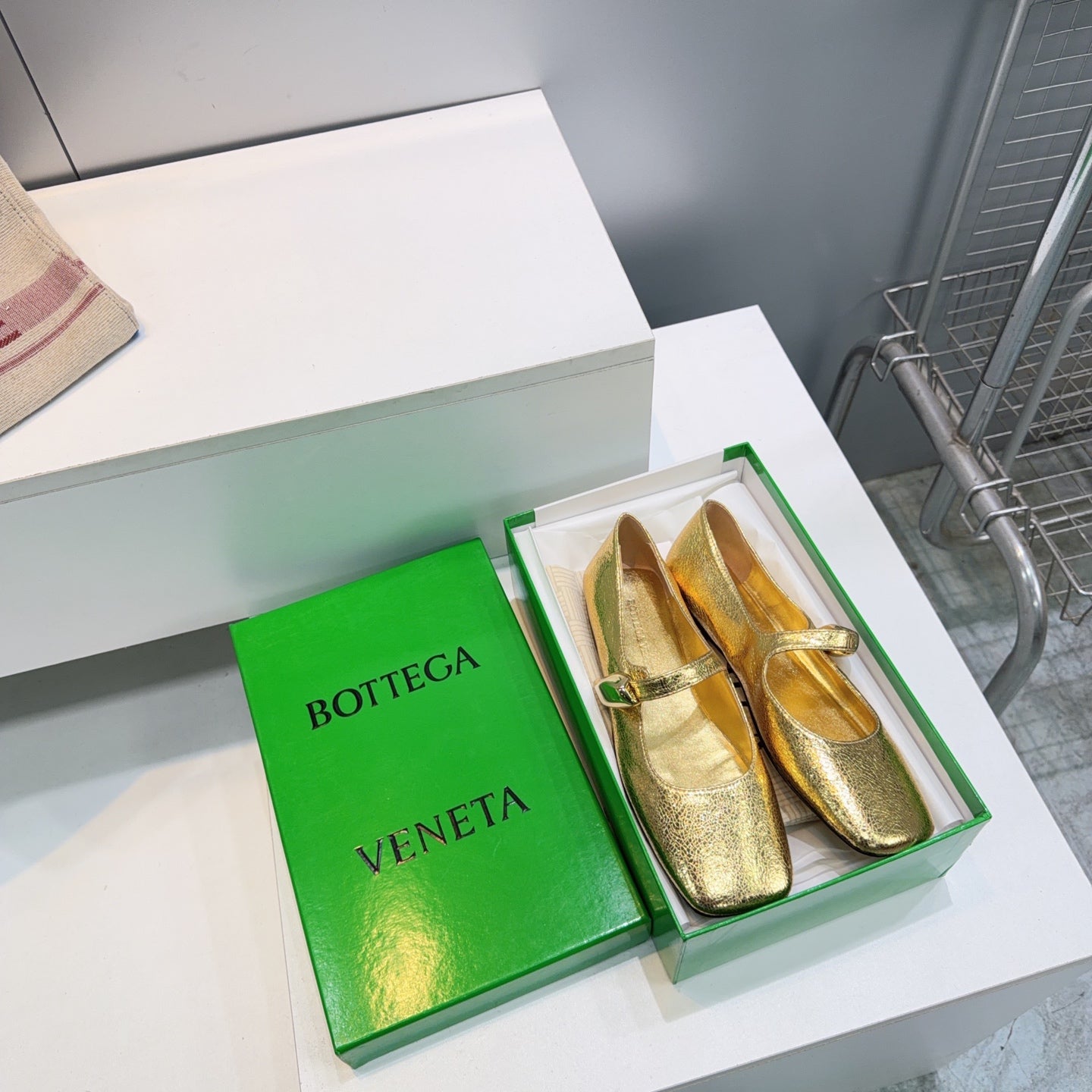 BOTTEGA VENETA 26S SQUARE-TOE MARY JANES IN GOLD LAMBSKIN