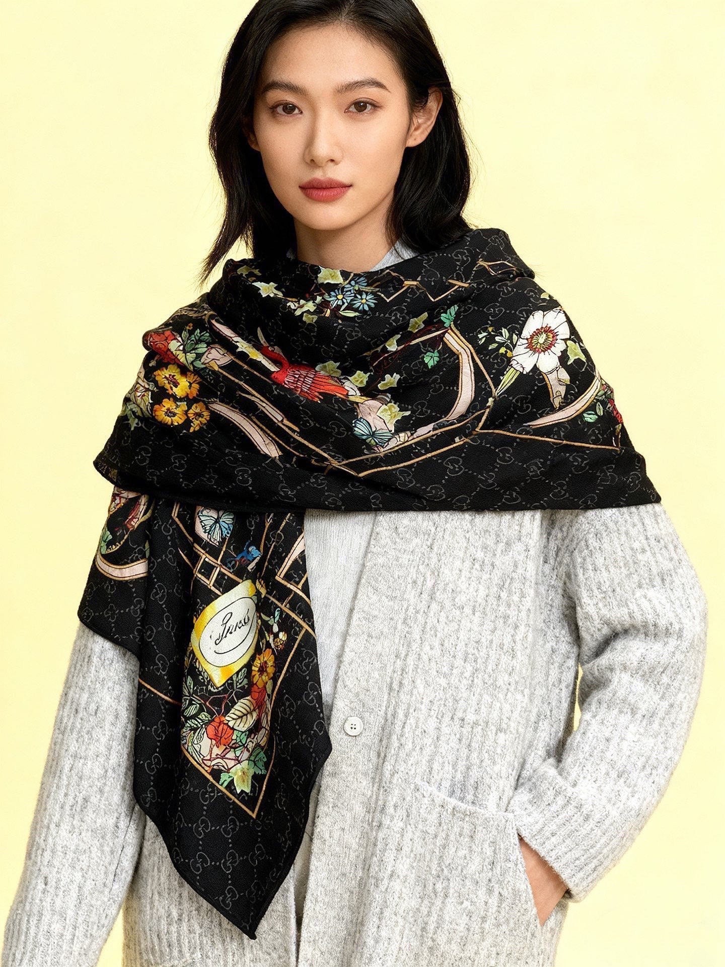 GUCCI 26S SCARF 140 IN CASHMERE AND SILK 250179