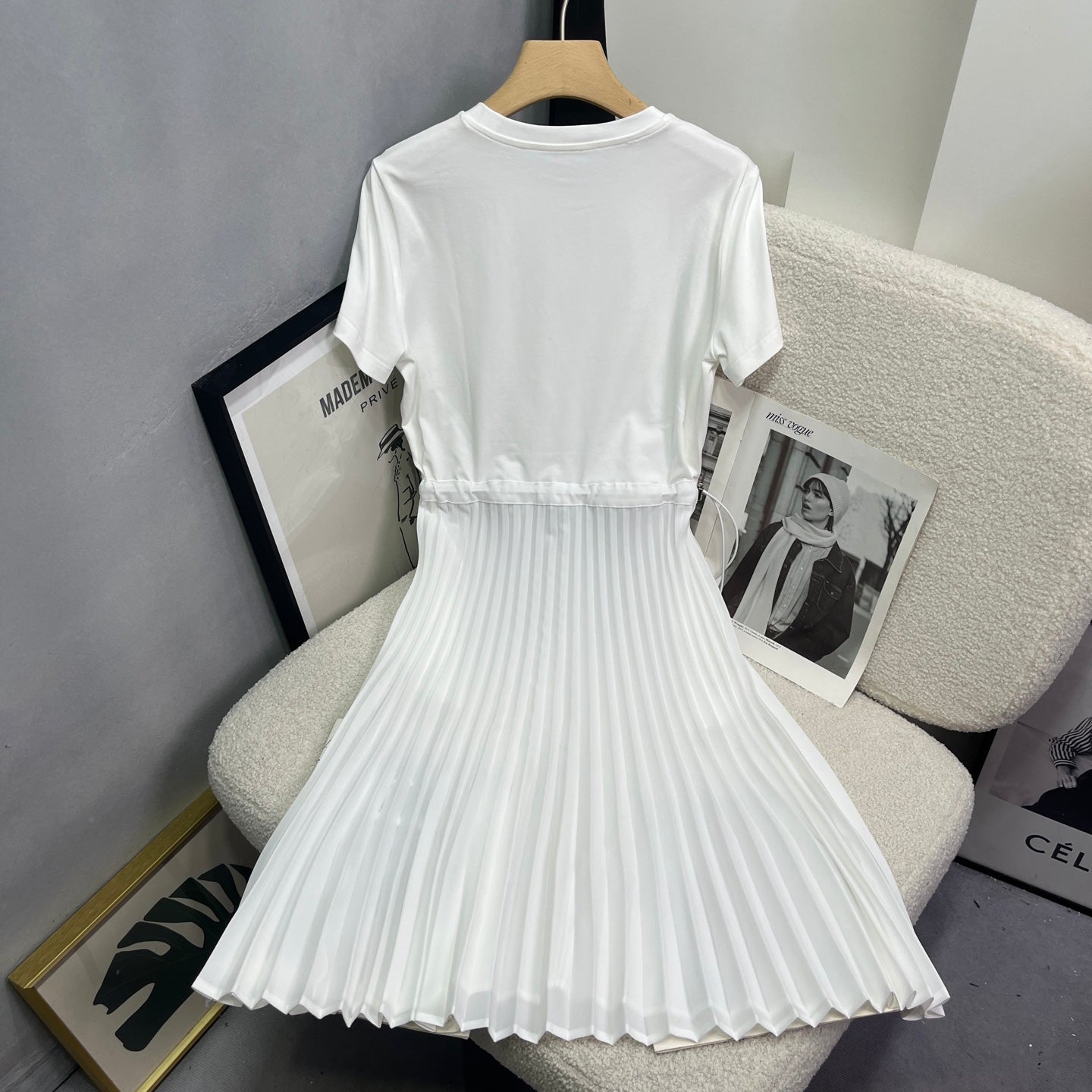 MONCLER 26S PLEATED FIT-AND-FLARE KNIT DRESS 693