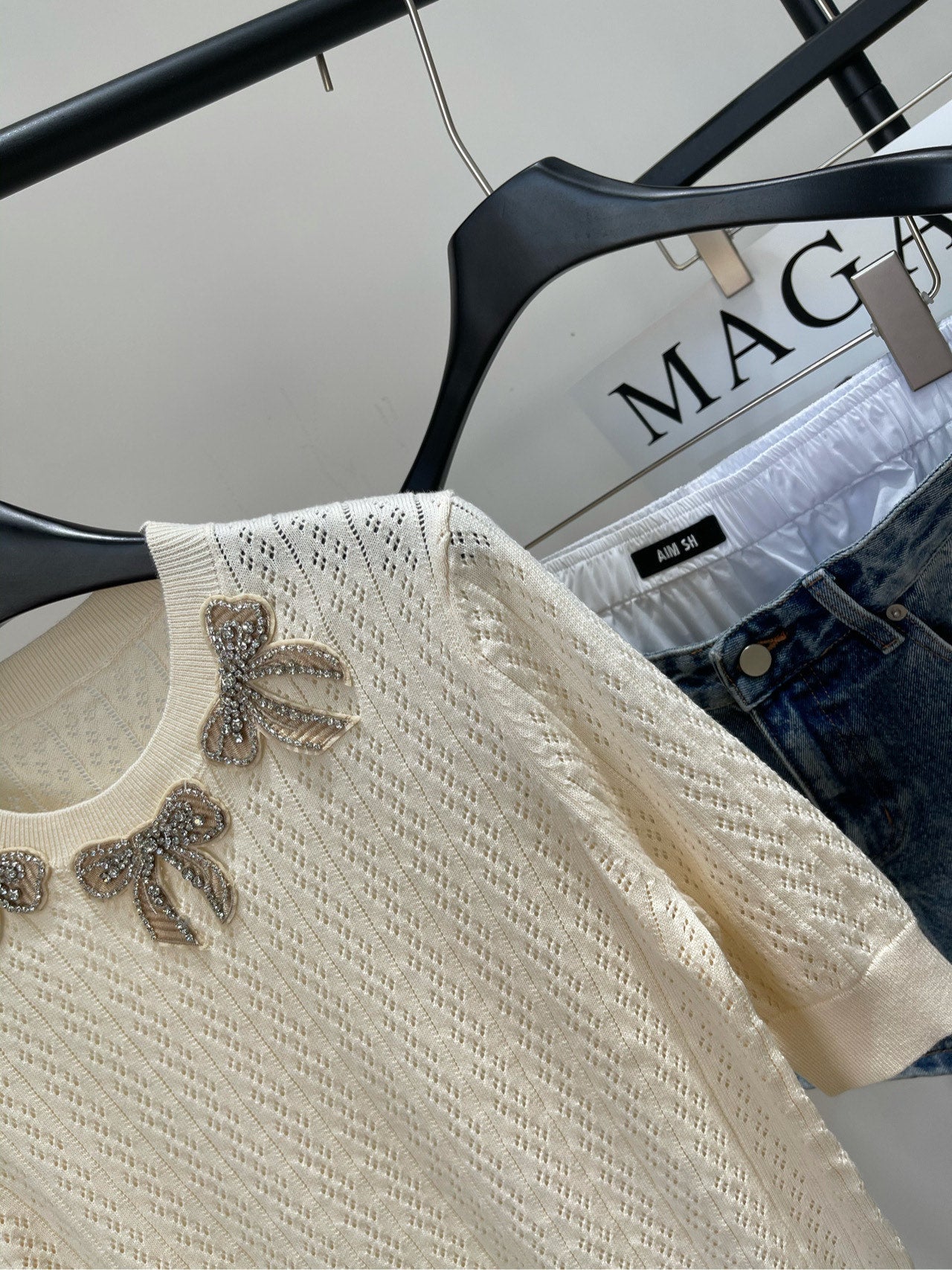 VALENTINO SHORT SLEEVE TOP WITH SEQUIN BOW 273160