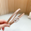 VL Belt 8mm Buckle Silver Diamond Leather Beige