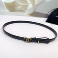 CC BELT 20 MM IN BLACK EMBROIDERED CALFSKIN WITH GOLD HARDWARE