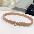 CC BELT 30 MM IN FRENCH BEIGE SMOOTH CALFSKIN WITH GOLD HARDWARE ATTACH PEARL