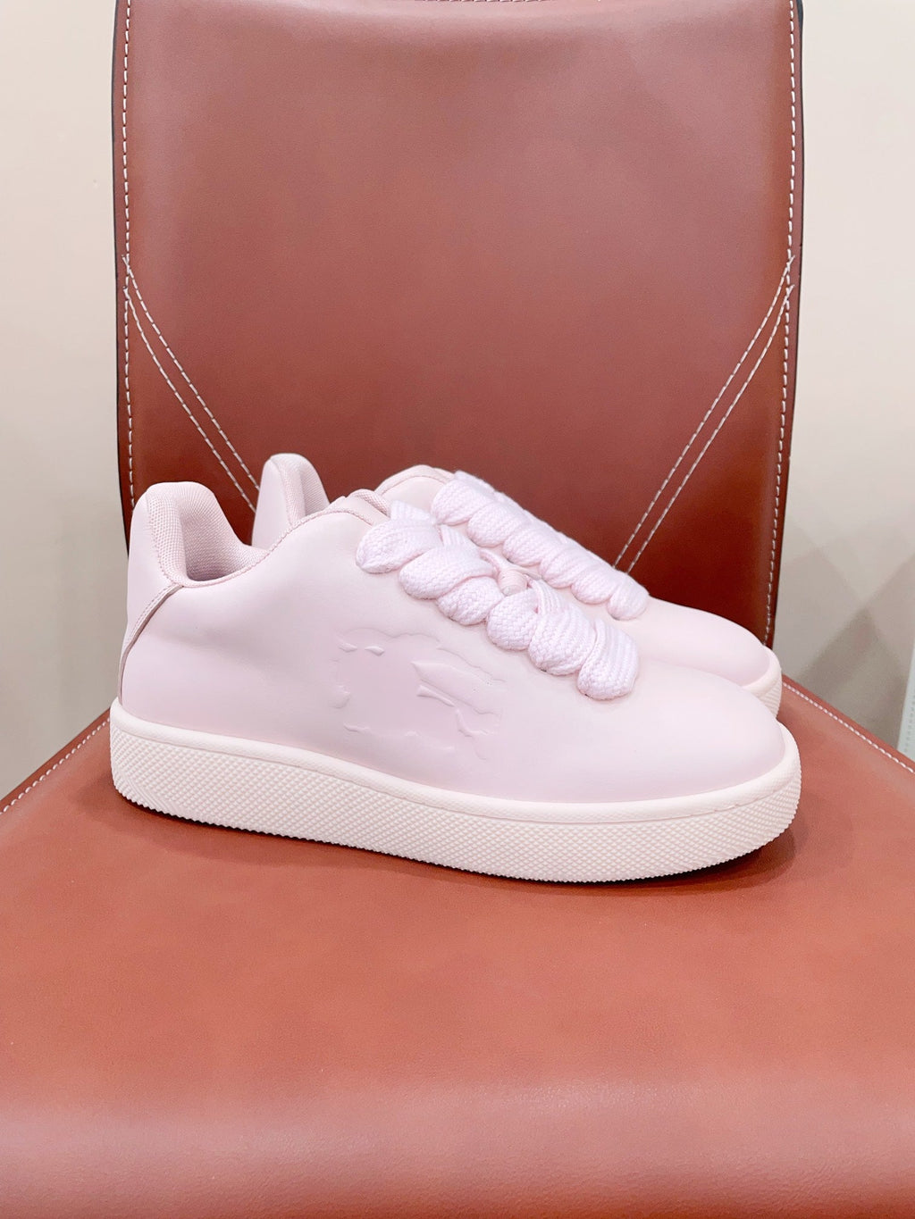 BURBERRY 26S LACE UP SNEAKERS IN LIGHT PINK CALFSKIN