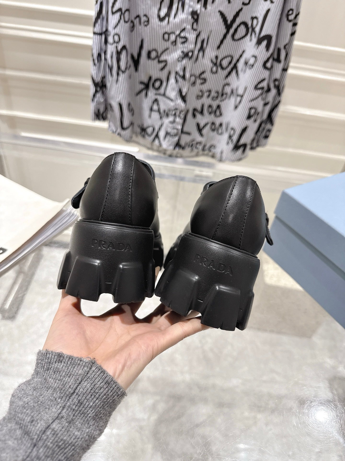 PRADA 26S MARY JANE SHOES 45MM IN BLACK CALFSKIN