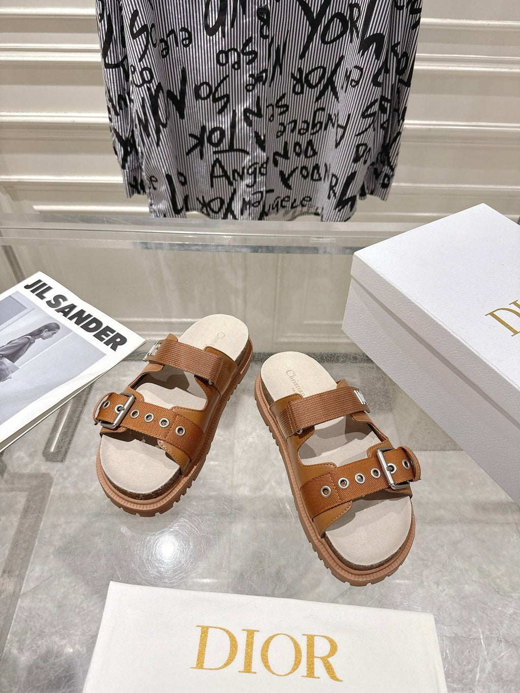 DIOR 26S SLIDES IN BROWN CANVAS