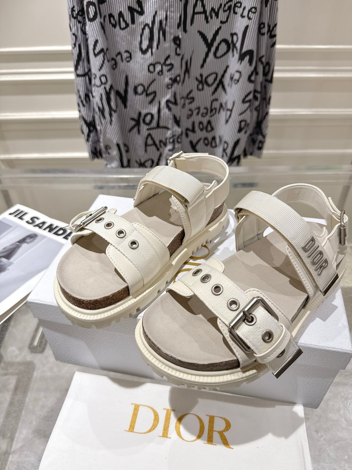 DIOR 26S BUCKLE SANDALS IN OFF WHITE CANVAS