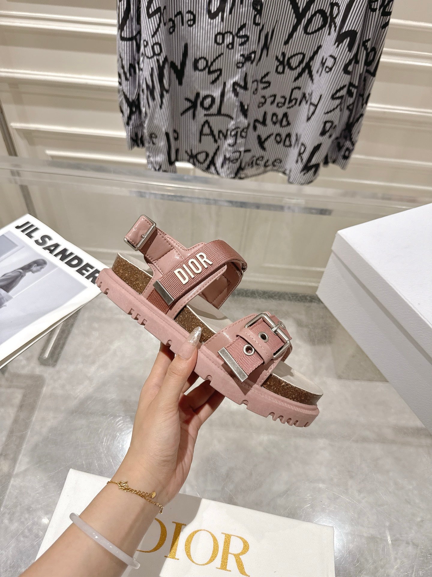 DIOR 26S BUCKLE SANDALS IN NUDE PINK CANVAS