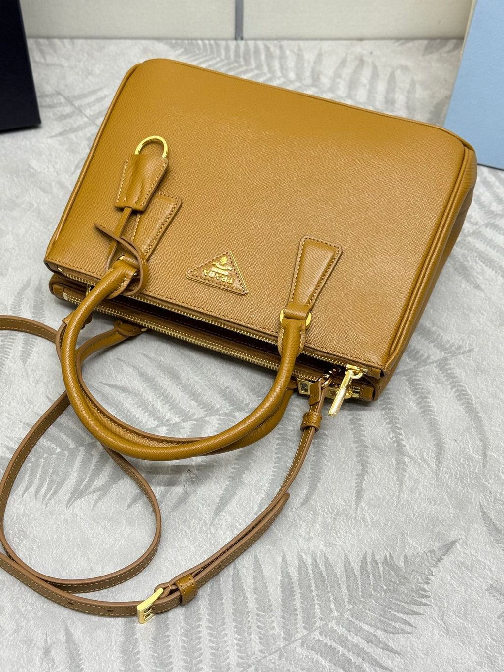 PRADA 26S HANDBAG 28 IN BROWN SAFFIANO