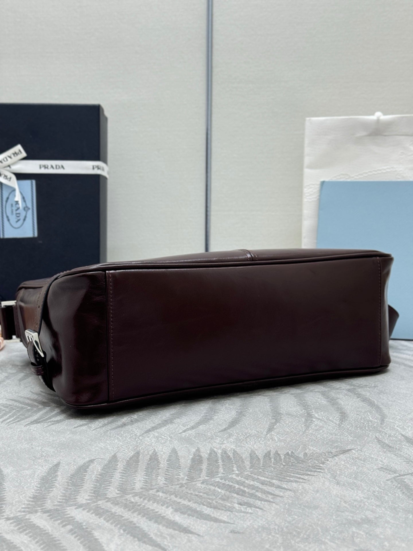 PRADA 25S SHOULDER BAG 35 IN DARK BROWN CALFSKIN SILVER HARDWARE