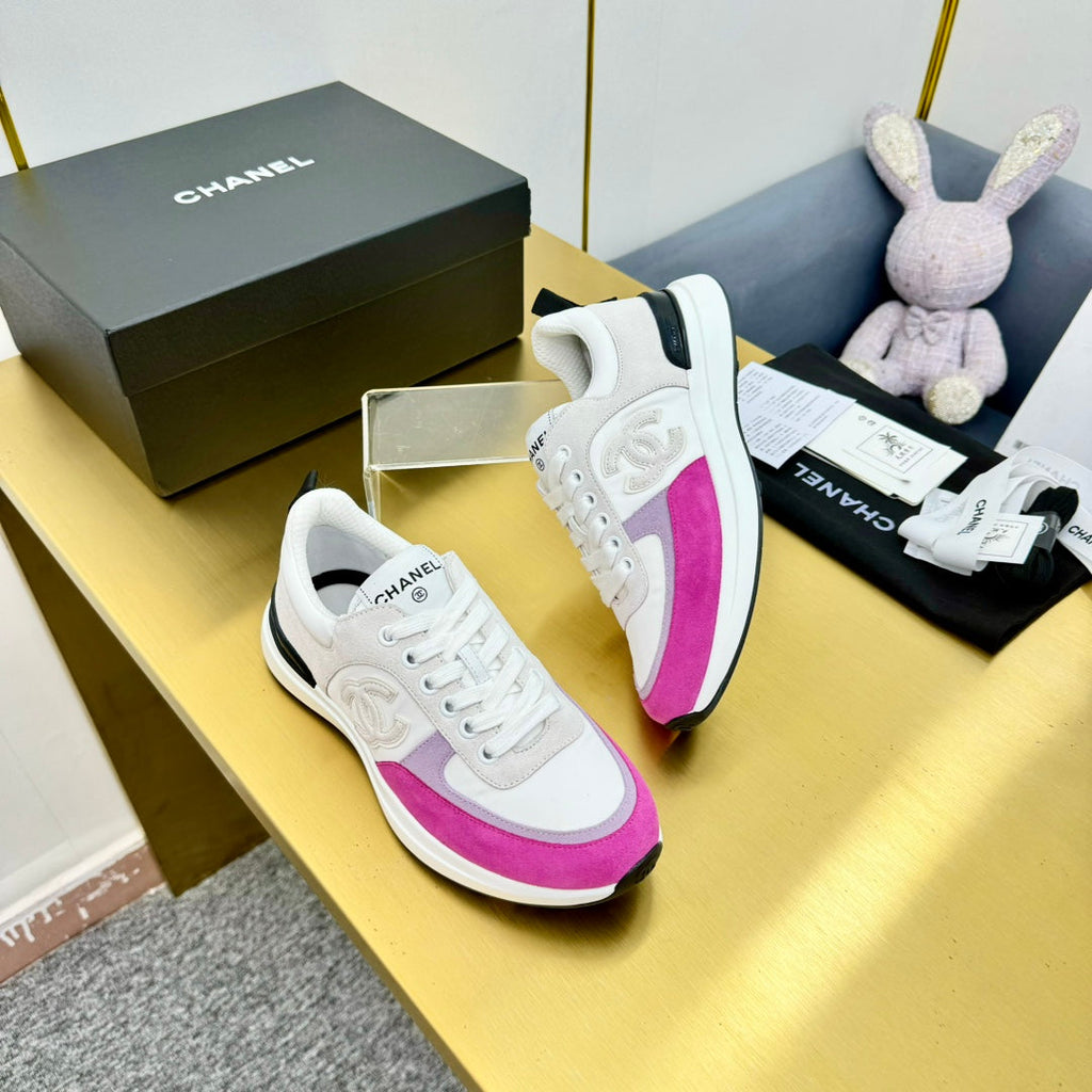CLASSIC TRAINER IN GREY MIX BRIGHT PINK MERCERIZED VELVET