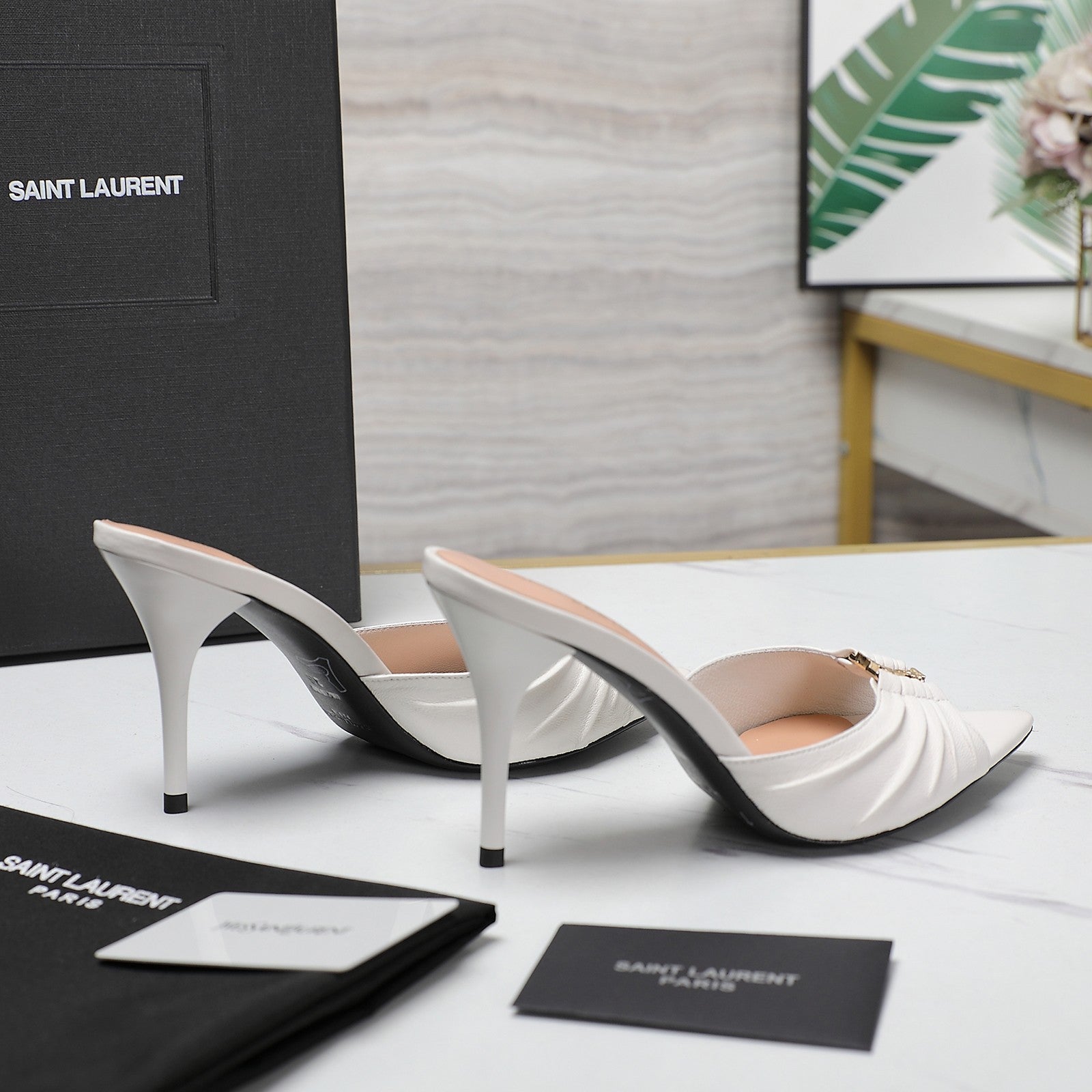 SL BABYLONE MULES 10 WHITE SMOOTH CALFSKIN