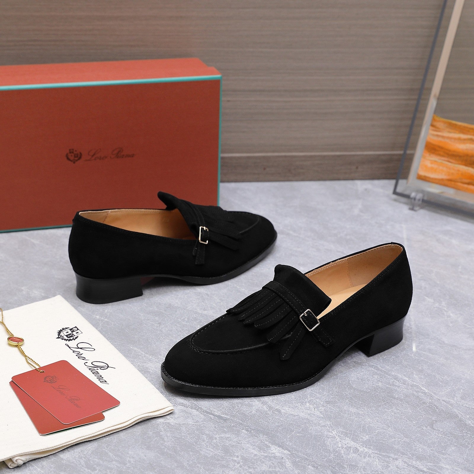 LP 26S SERGIO TASSEL LOAFERS IN BLACK SUEDE SILVER HARDWARE