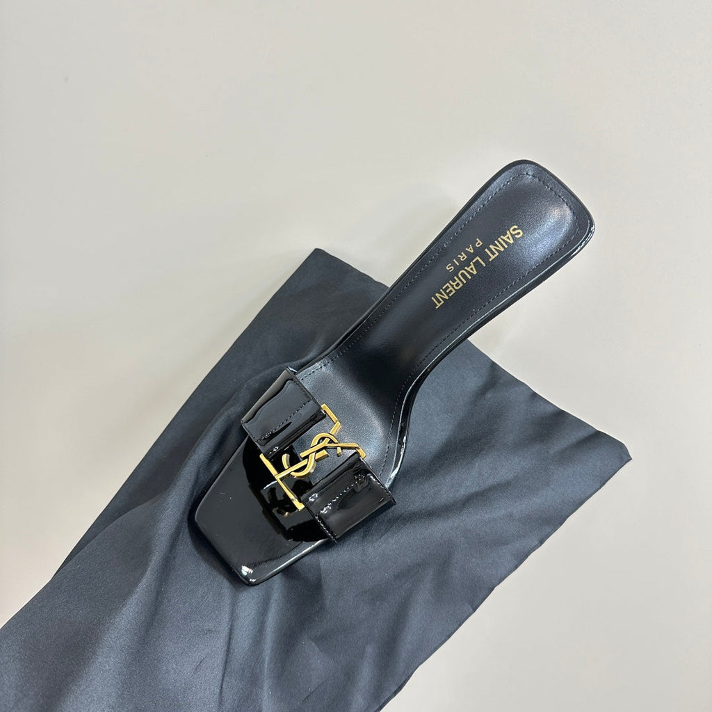 SL BABYLONE SLIDE PUMPS 115 BLACK POLISHED CALFSKIN