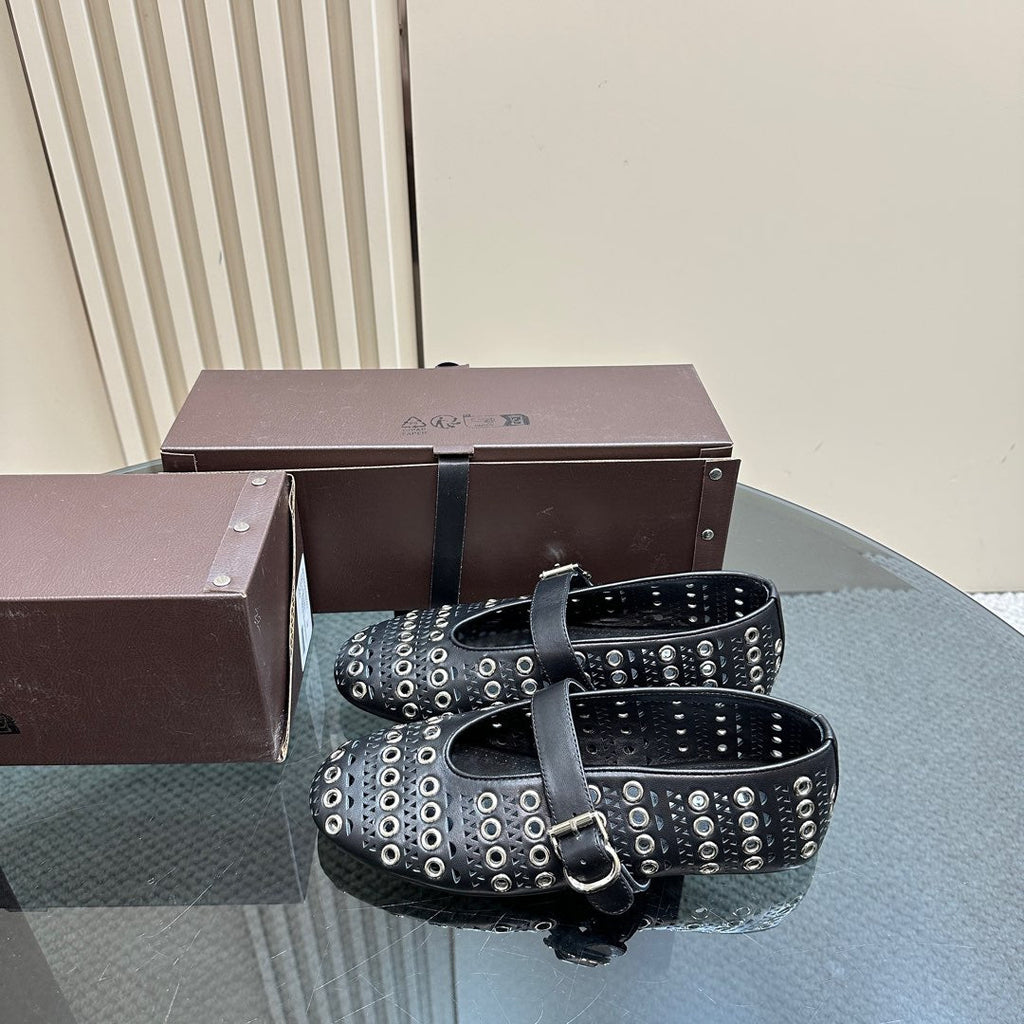 STRASS BALLET FLATS IN BLACK CALFSKIN