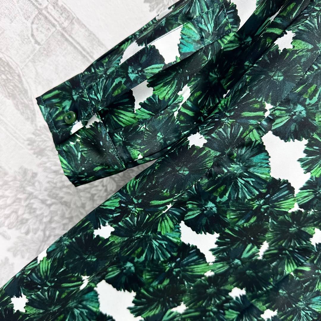 MAX MARA LONG-SLEEVE SHIRT DRESS WITH LEAF PRINT IN GREEN 267787