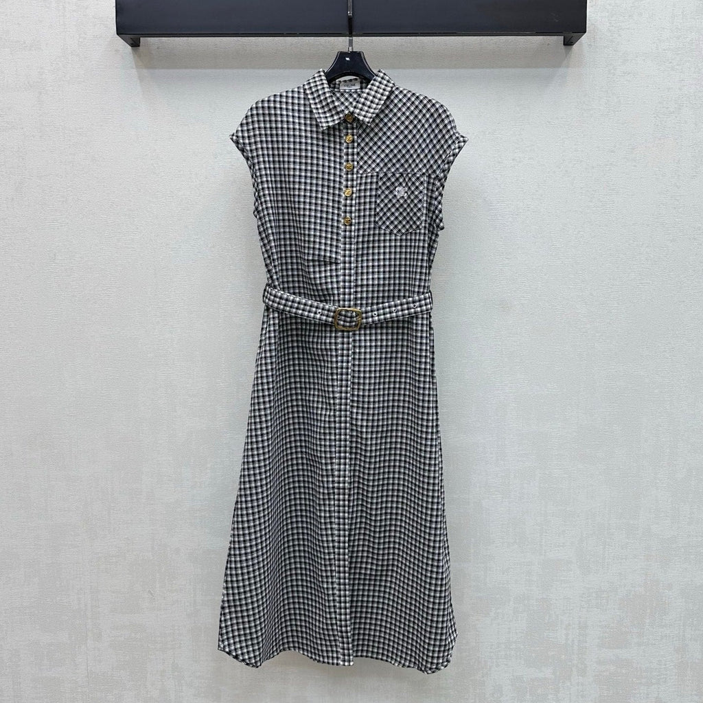 CELINE 26S GINGHAM BELTED MIDI DRESS 358