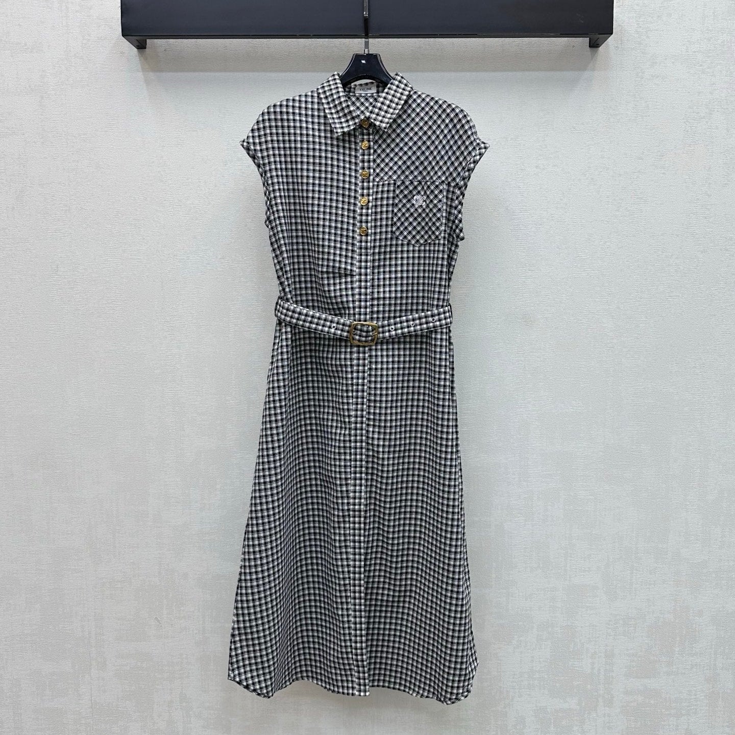 CELINE 26S GINGHAM BELTED MIDI DRESS 358