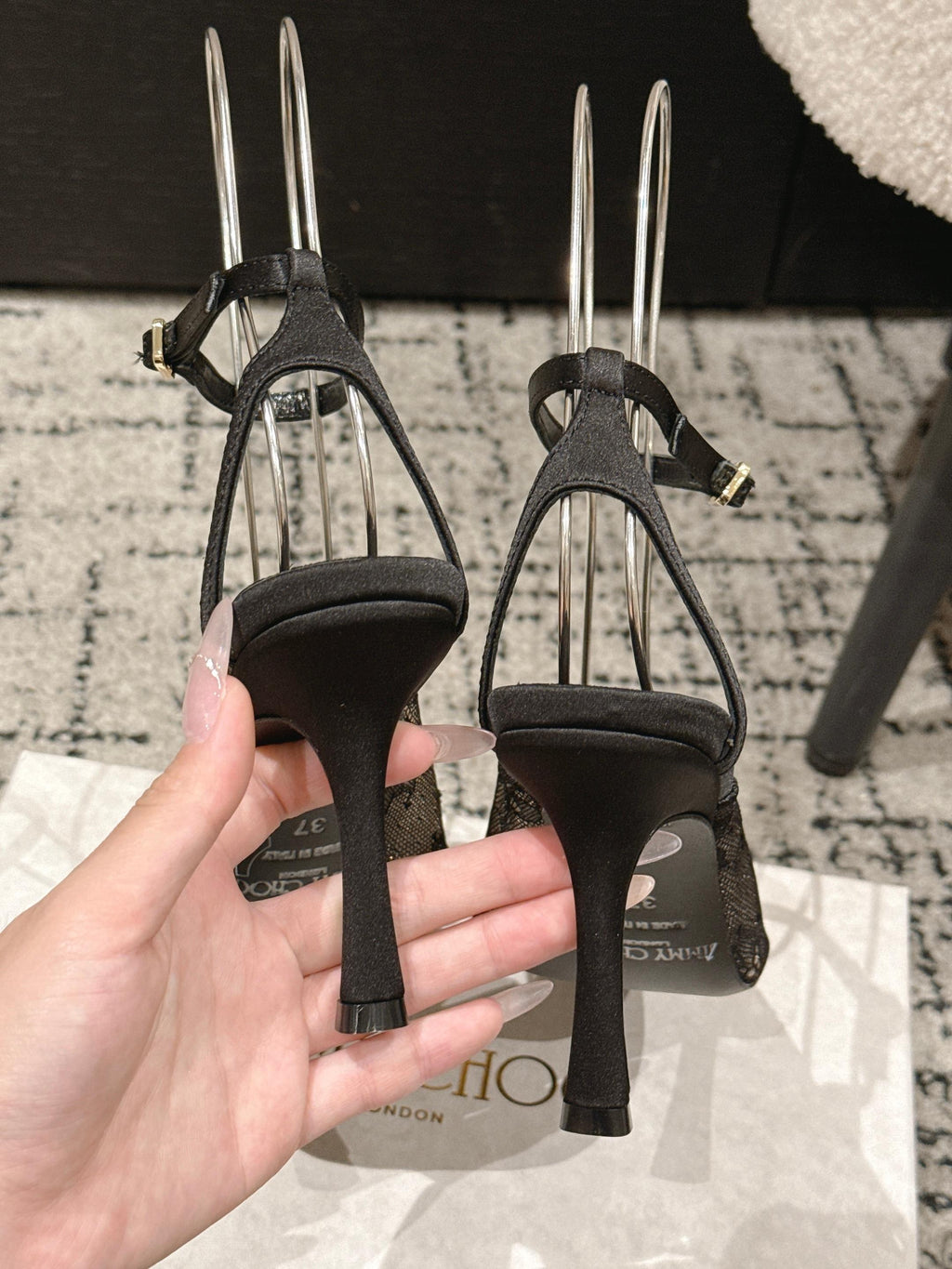 JIMMY CHOO 26S SLINGBACK HEELS 95 MM IN BLACK LACE
