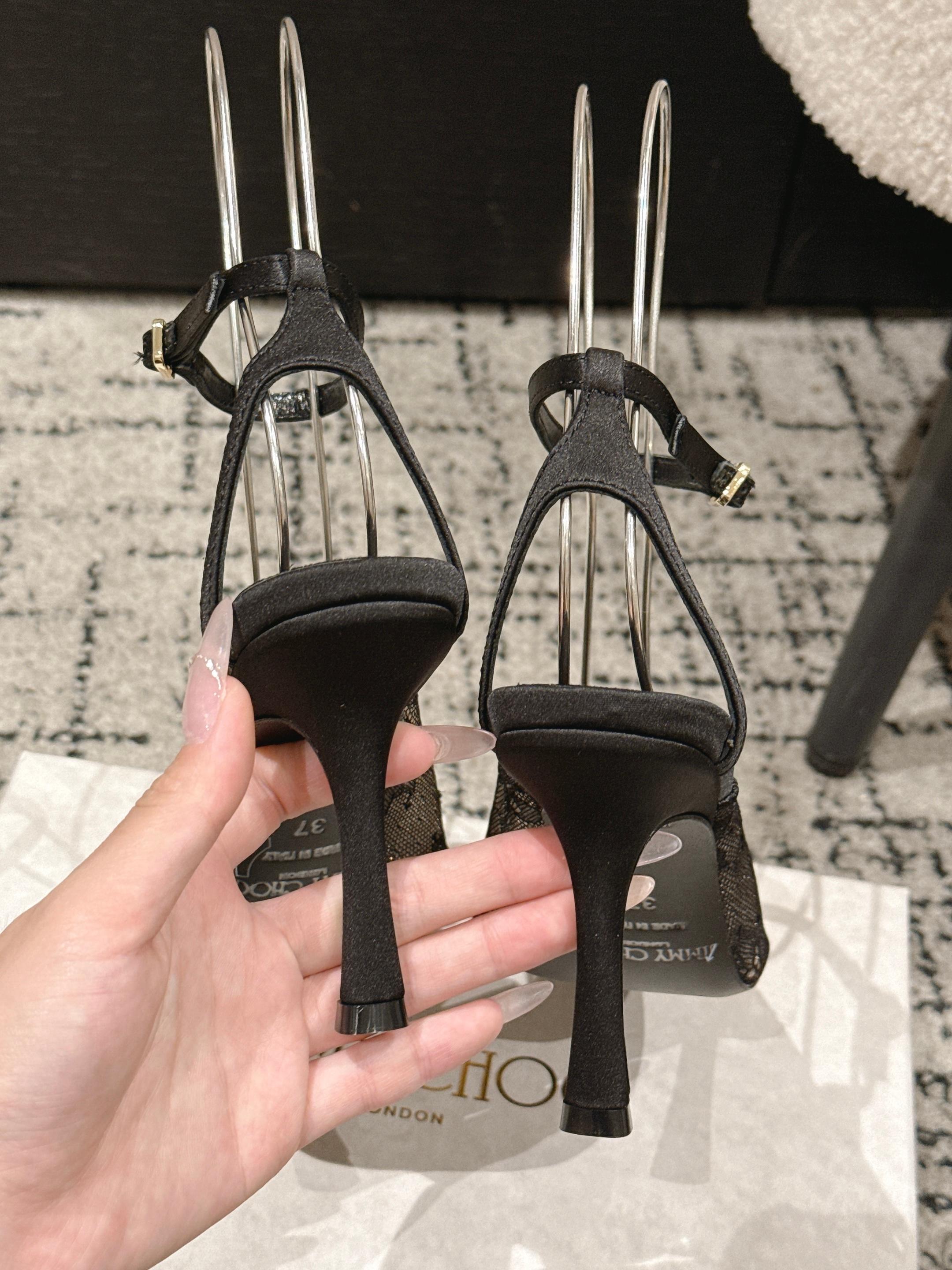 JIMMY CHOO 26S SLINGBACK HEELS 95 MM IN BLACK LACE