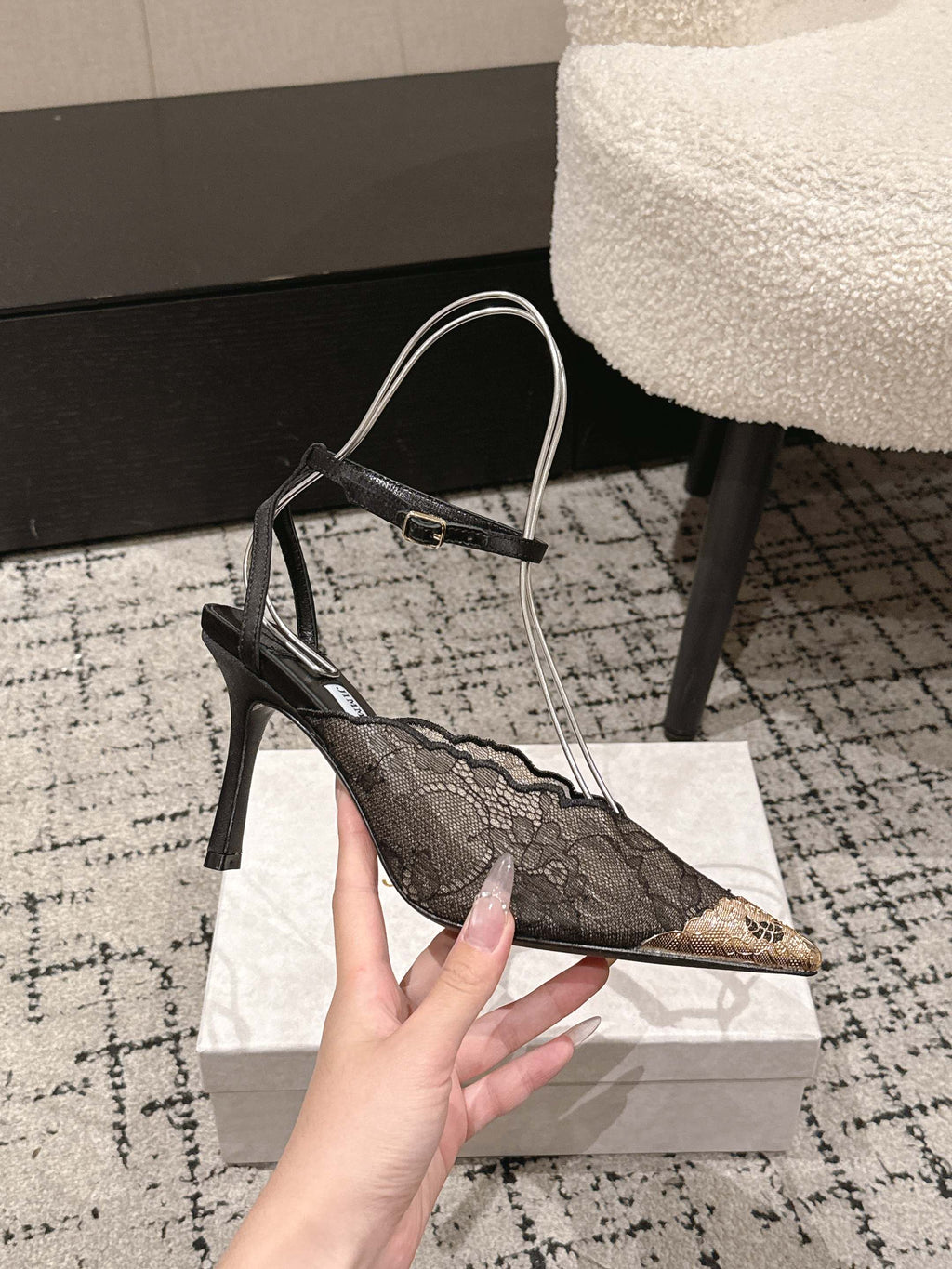 JIMMY CHOO 26S SLINGBACK HEELS 95 MM IN BLACK LACE