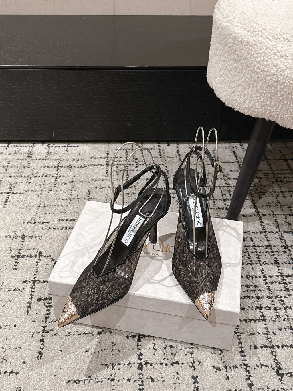 JIMMY CHOO 26S SLINGBACK HEELS 95 MM IN BLACK LACE
