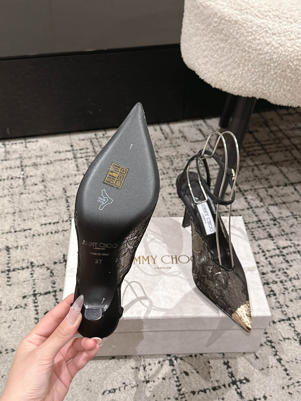 JIMMY CHOO 26S SLINGBACK HEELS 95 MM IN BLACK LACE