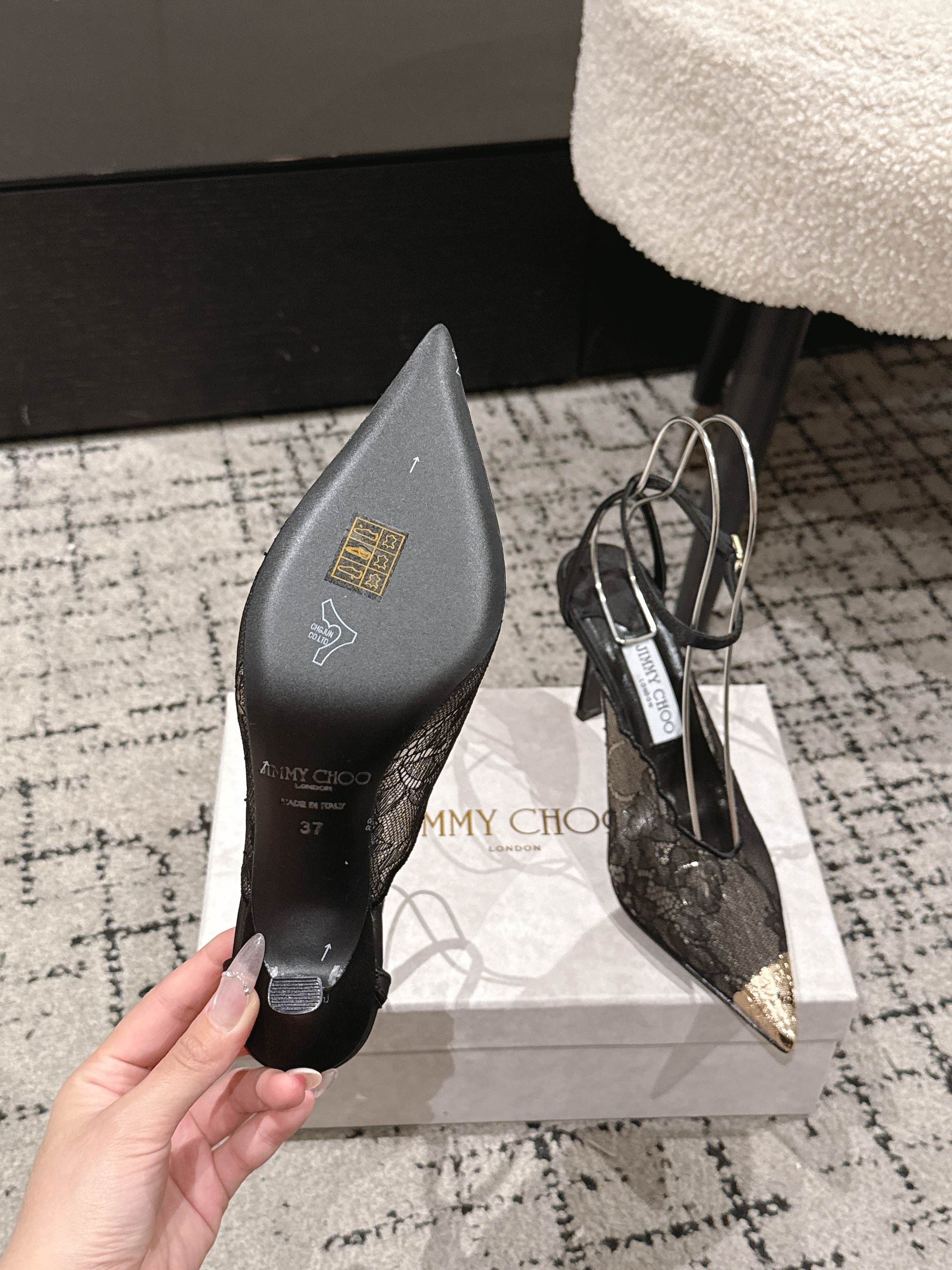 JIMMY CHOO 26S SLINGBACK HEELS 95 MM IN BLACK LACE