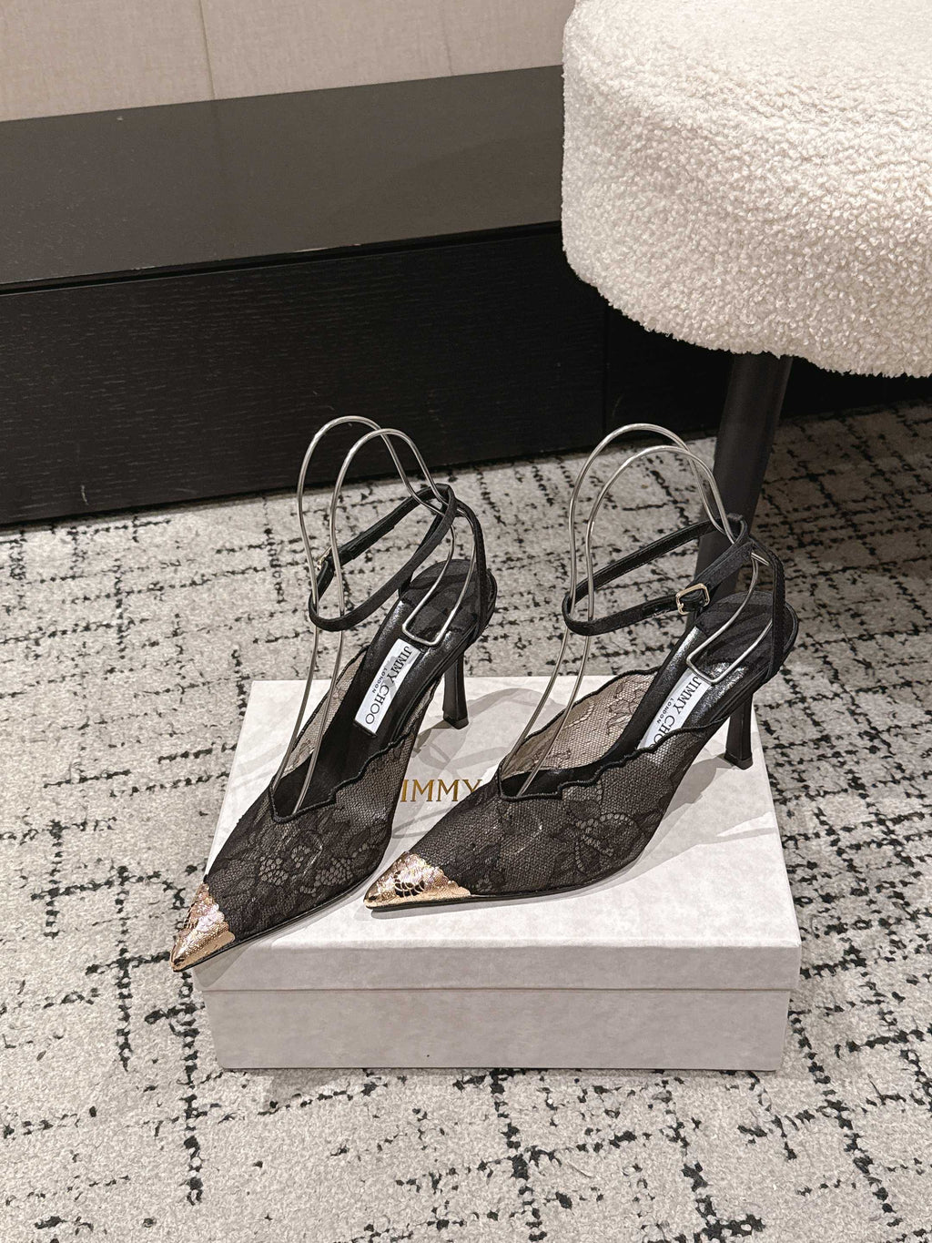 JIMMY CHOO 26S SLINGBACK HEELS 95 MM IN BLACK LACE