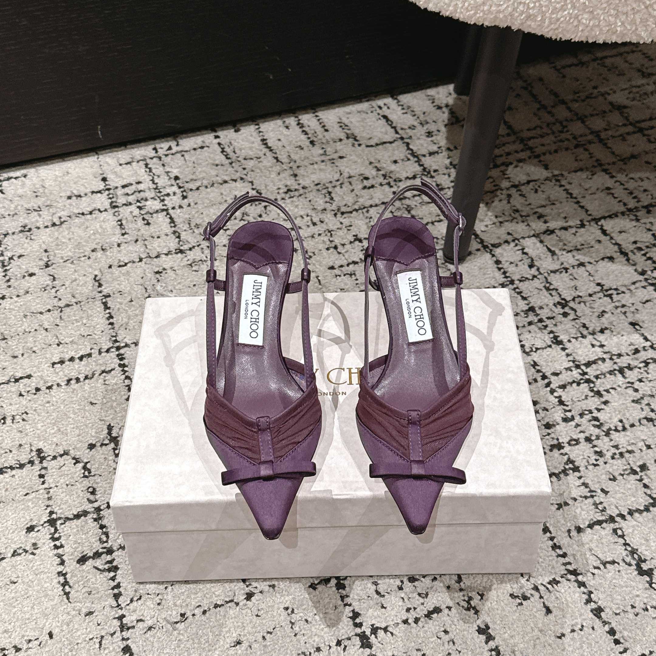 JIMMY CHOO 26S SLINGBACK HEELS 65 MM IN DEEP PURPLE FABRIC