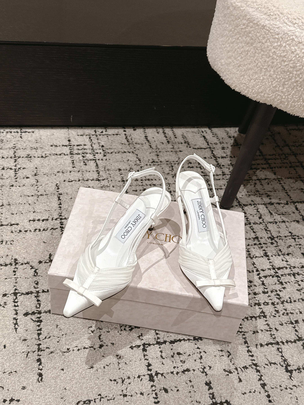 JIMMY CHOO 26S SLINGBACK HEELS 65 MM IN WHITE FABRIC