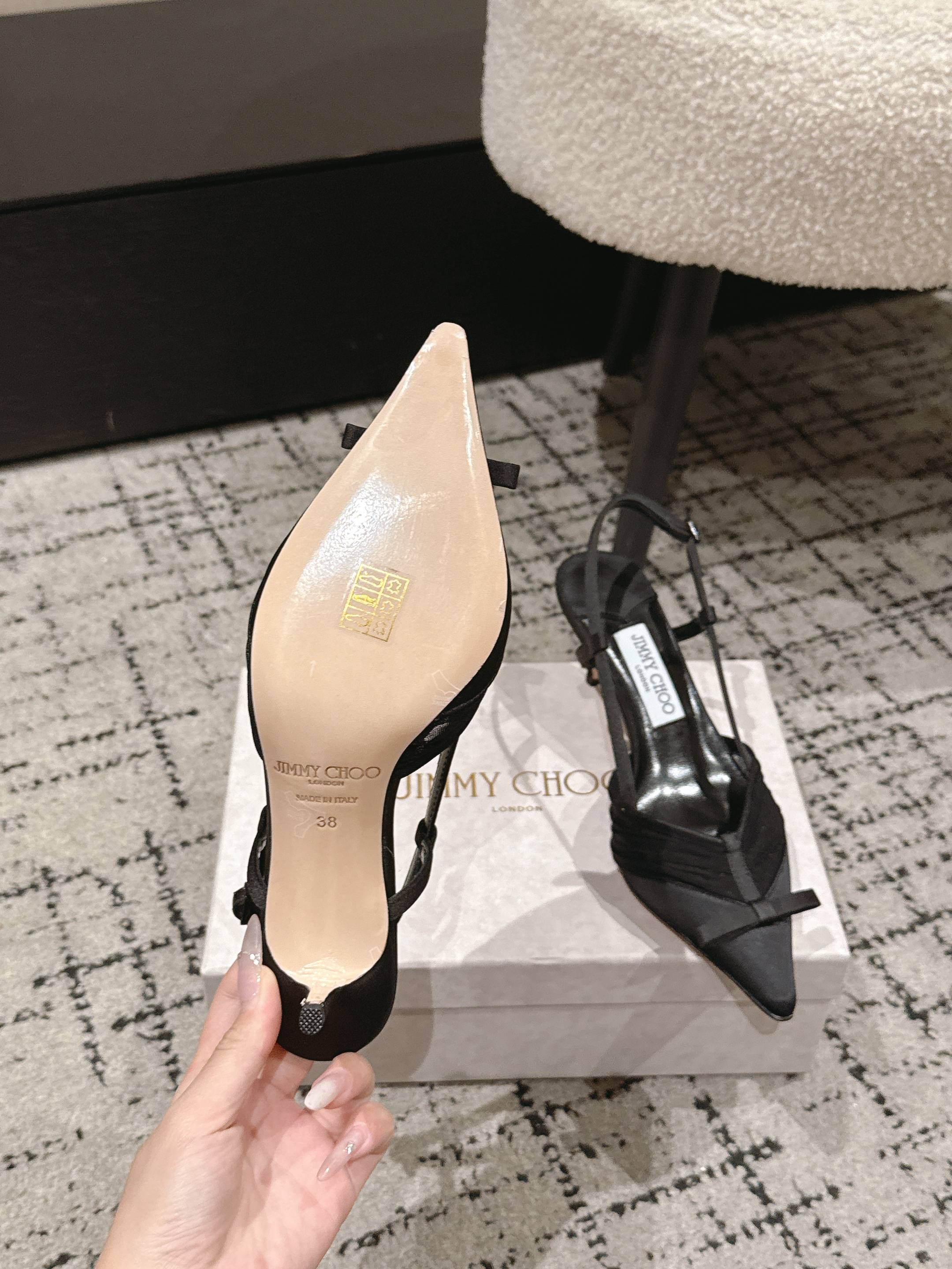 JIMMY CHOO 26S SLINGBACK HEELS 65 MM IN BLACK FABRIC