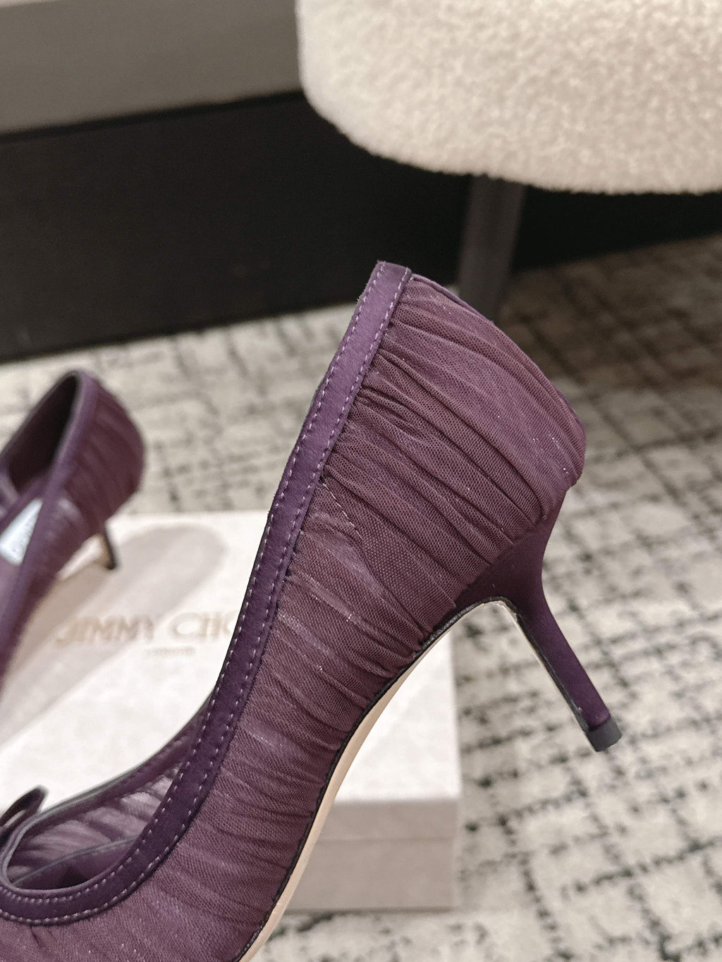 JIMMY CHOO 26S POINTED-TOE HIGH HEELS 65 MM IN DEEP PURPLE FABRIC