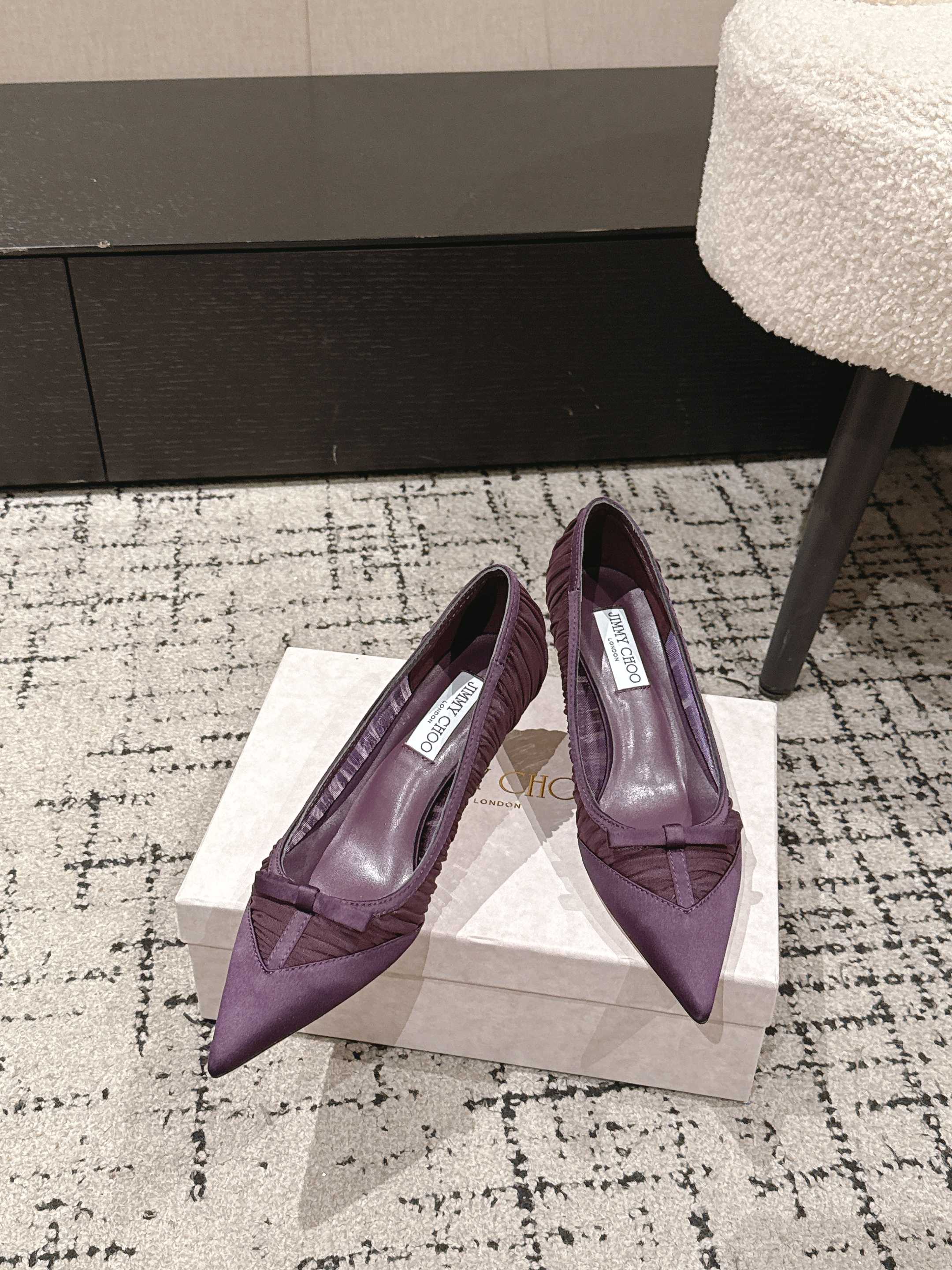 JIMMY CHOO 26S POINTED-TOE HIGH HEELS 65 MM IN DEEP PURPLE FABRIC