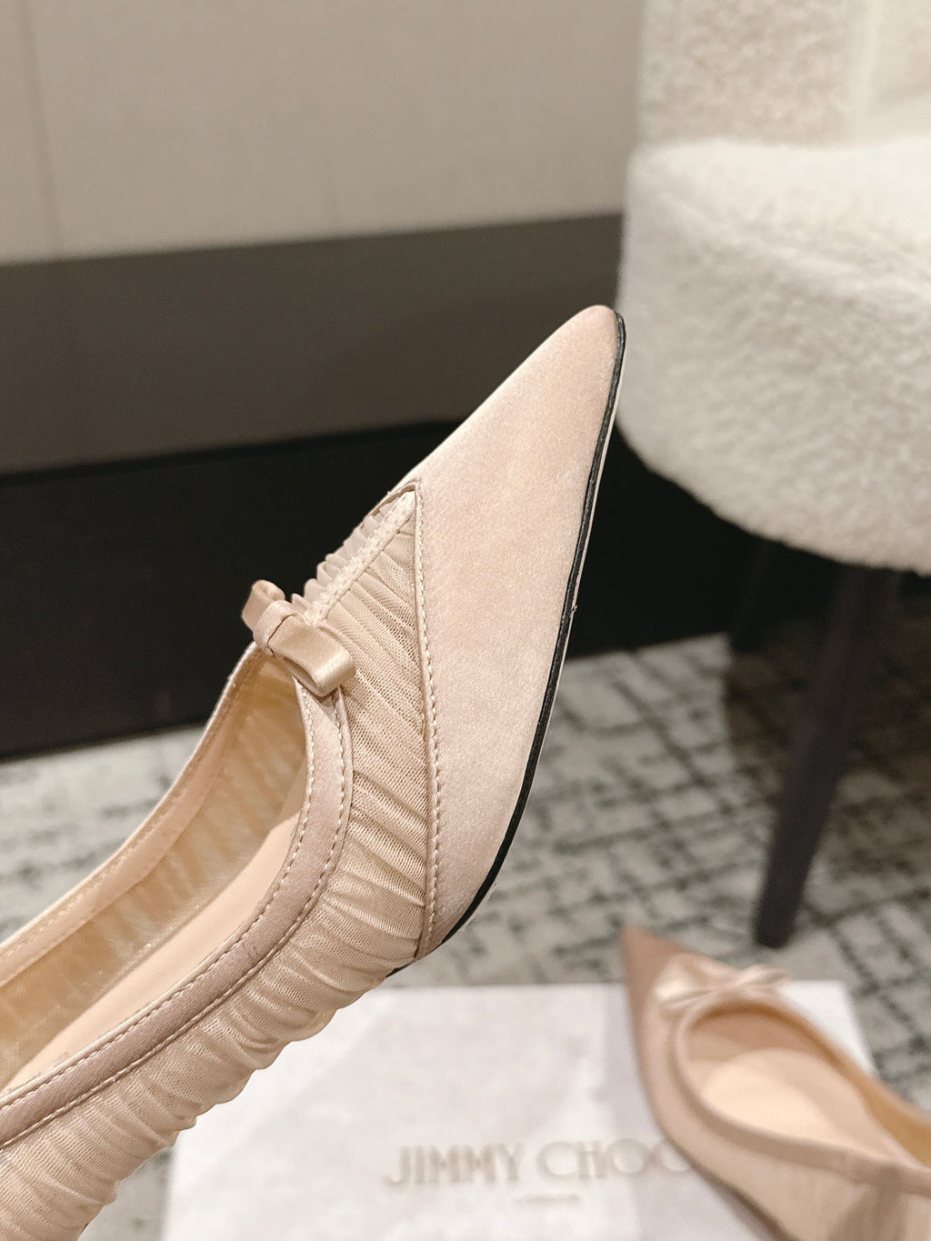 JIMMY CHOO 26S POINTED-TOE HIGH HEELS 65 MM IN LIGHT NUDE PINK FABRIC