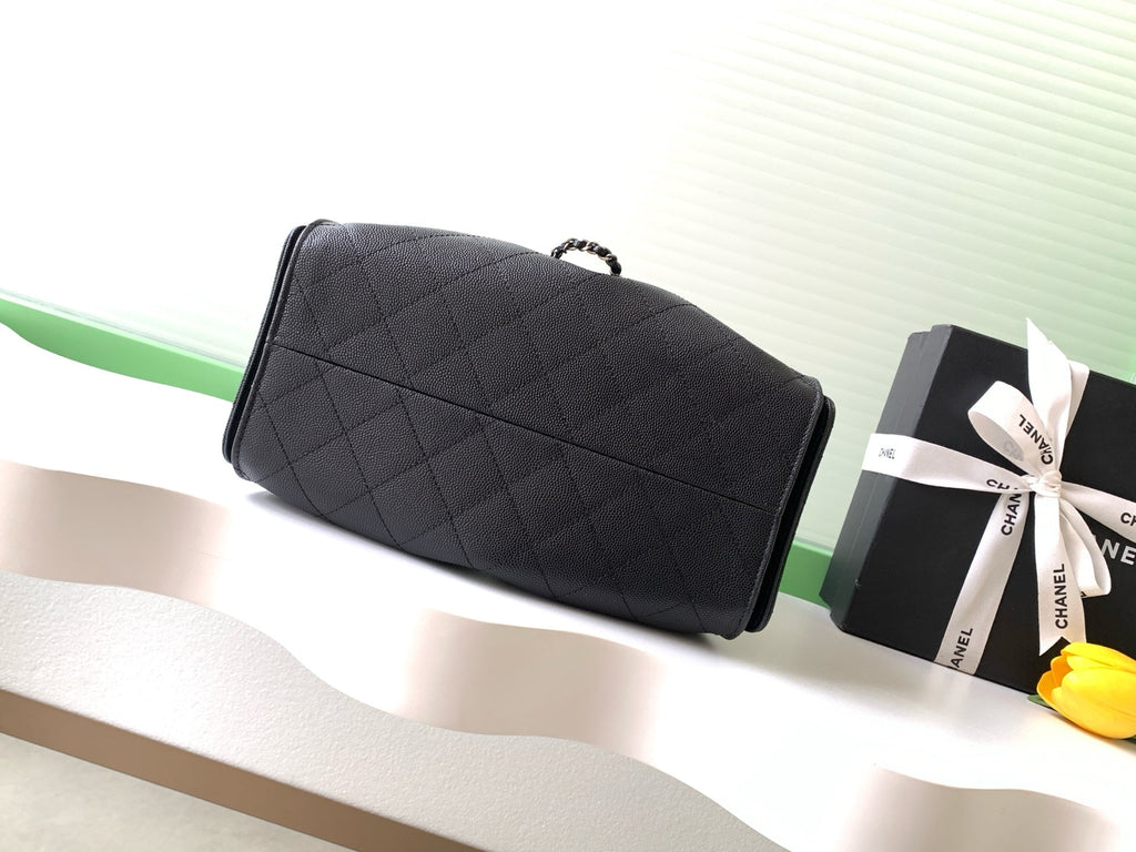CHANEL 26S HOBO BAG 30 IN BLACK CAVIAR CALFSKIN DARK SILVER HARDWARE