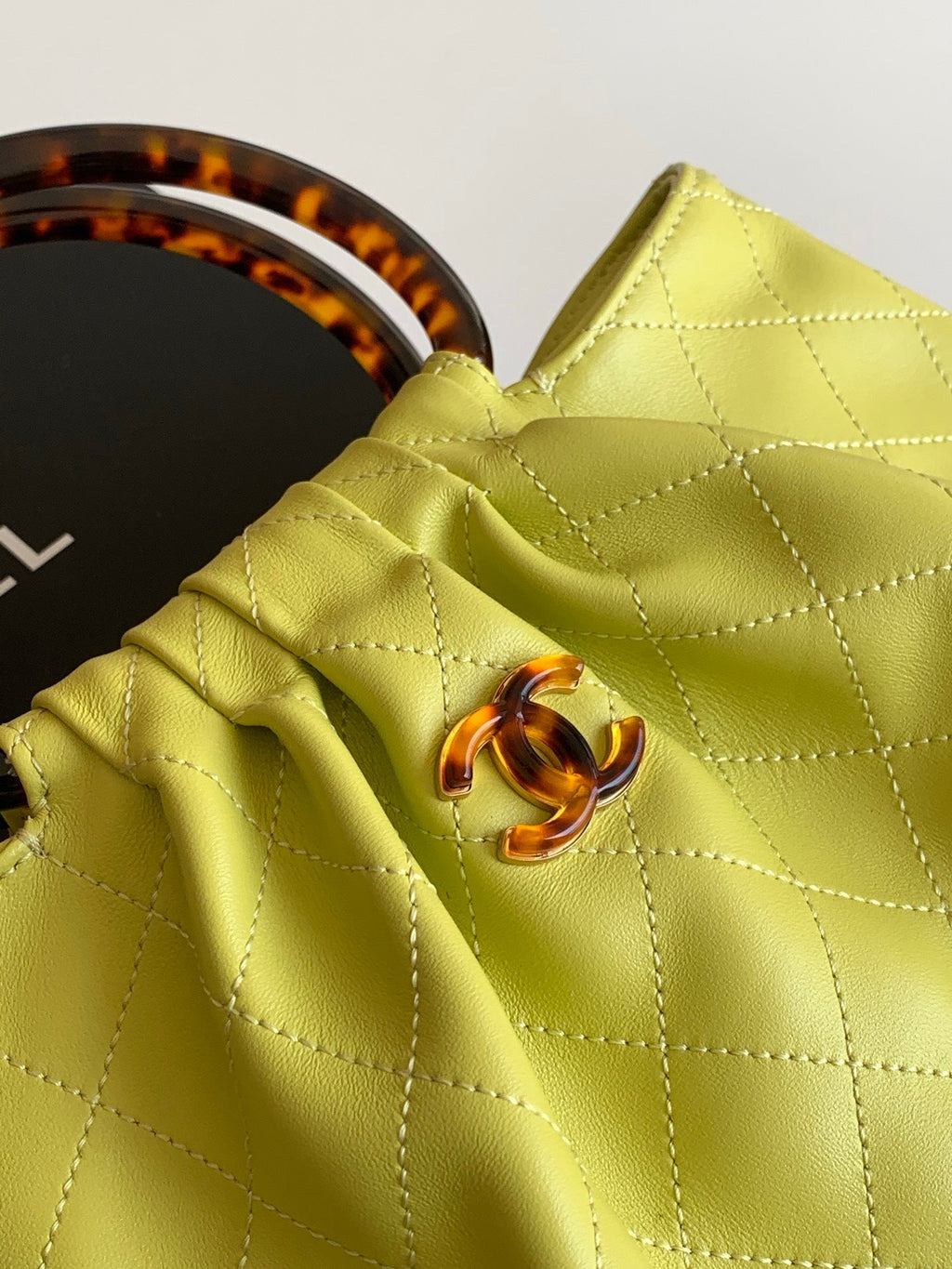 CHANEL 26S HAND BAG 32 IN LIME YELLOW LAMBSKIN GOLD HARDWARE