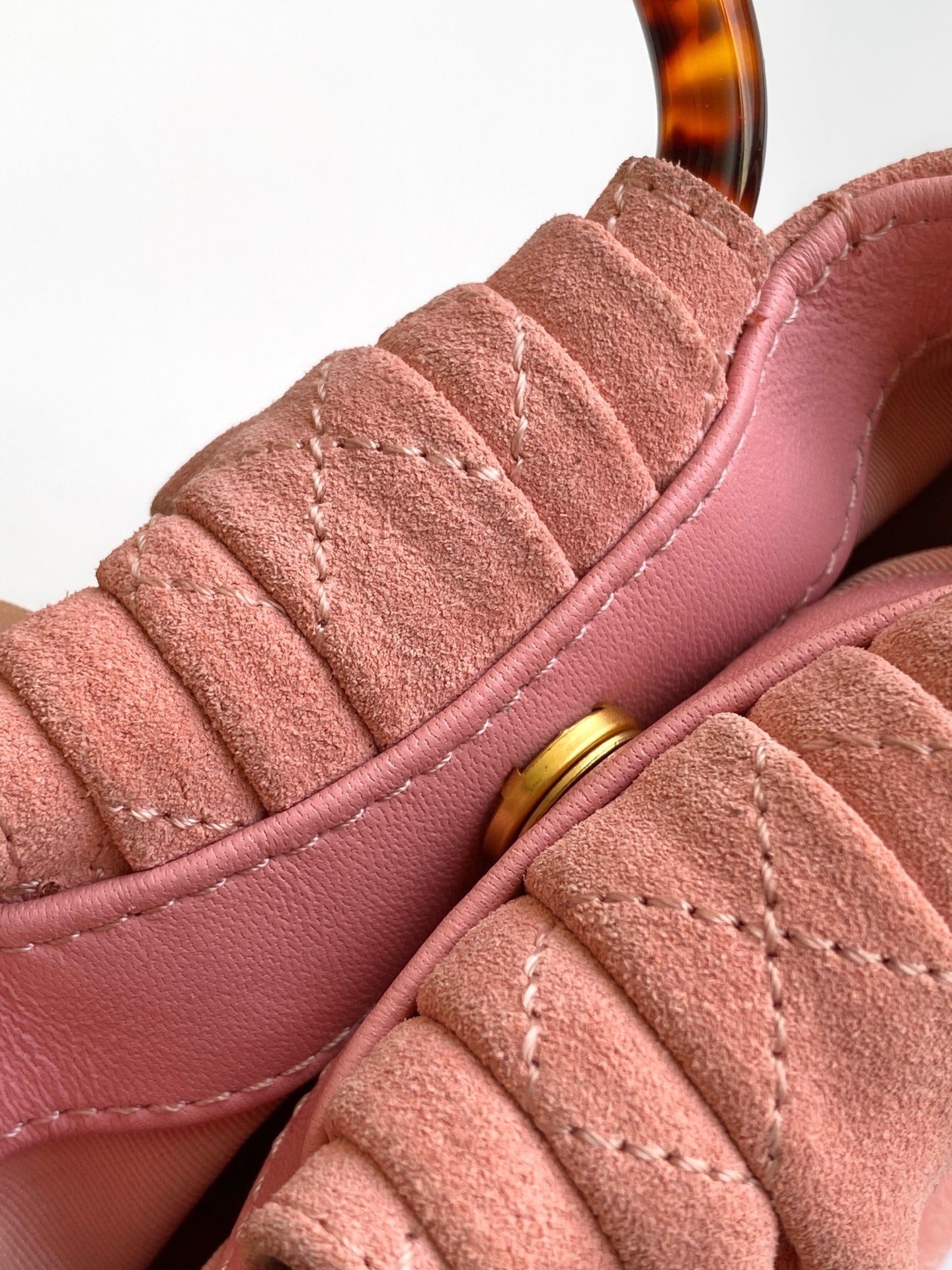 CHANEL 26S HAND BAG 12 IN PINK SUEDE GOLD HARDWARE