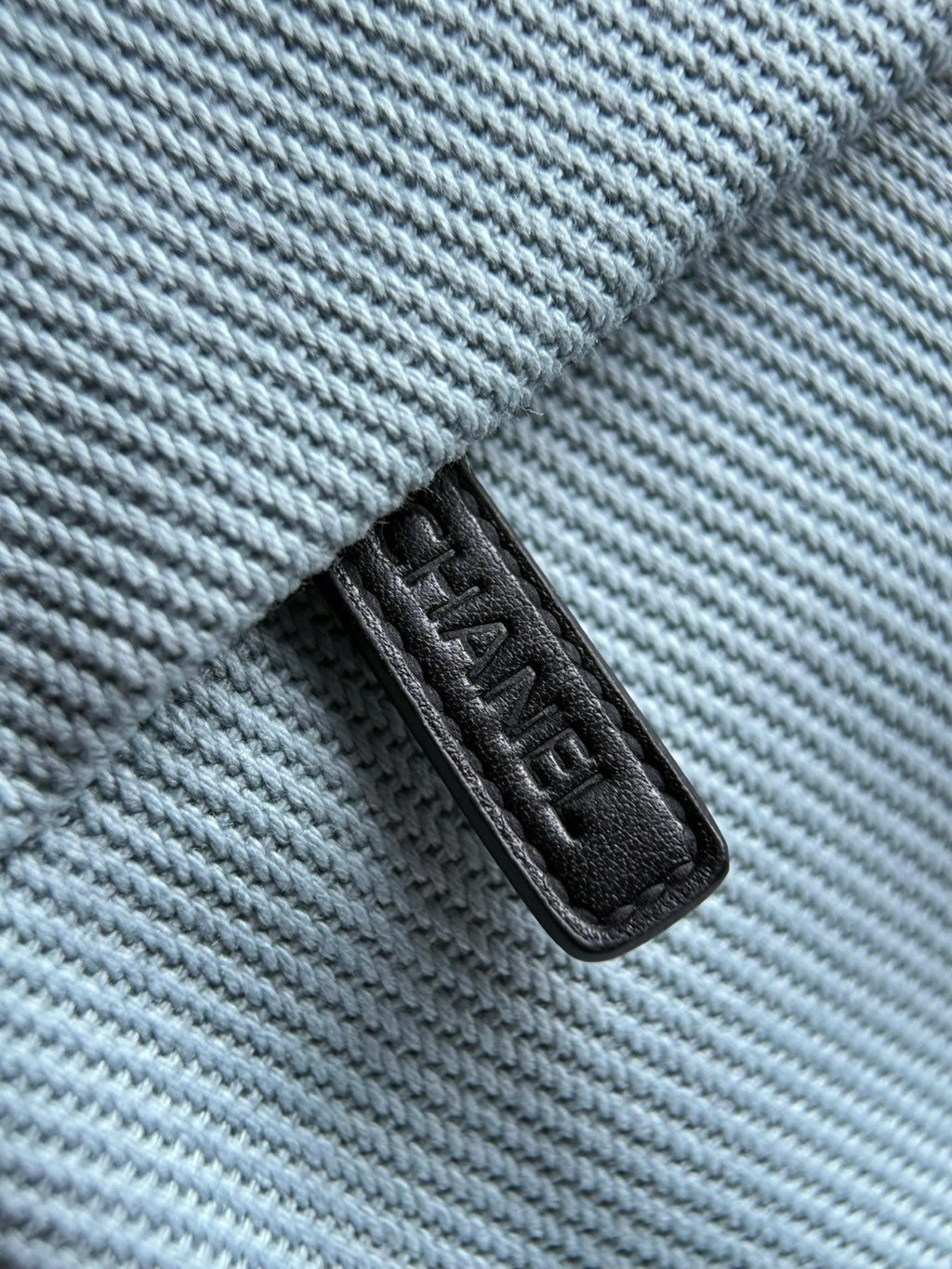 CHANEL 26S COCO BEACH SHOULDER BAG 32 IN LIGHT BLUE CANVAS WITH CALFSKIN STRAP