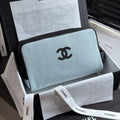 CHANEL 26S LARGE ZIP POUCH BAG 29 IN LIGHT BLUE CANVAS AND CALFSKIN SILVER HARDWARE