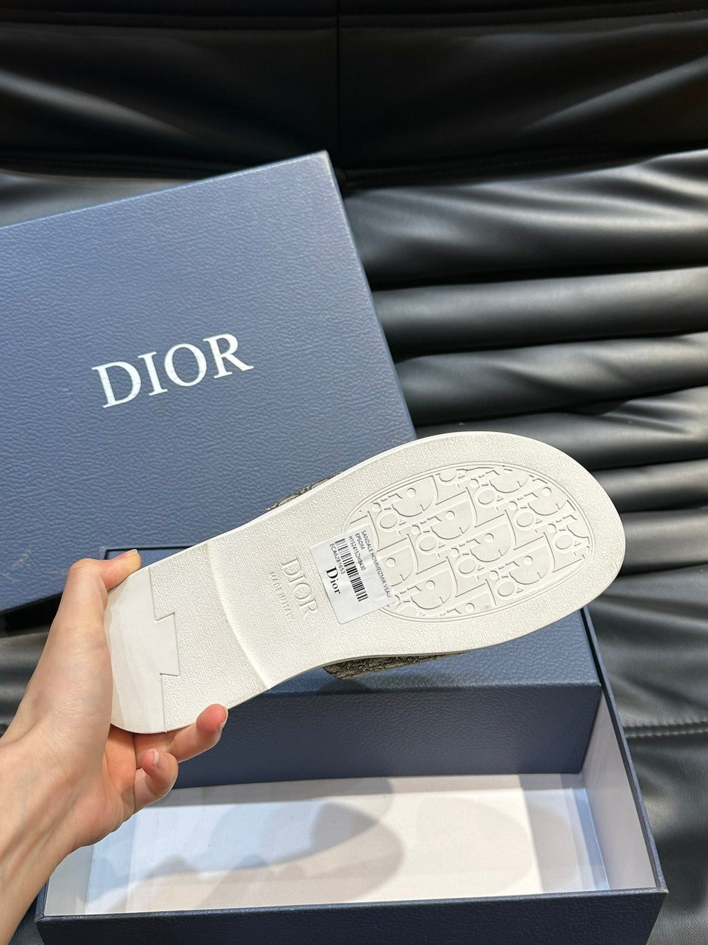 CD SLIDE ALIDAS SLIPPER OLIVE JACQUARD AND CALFSKIN