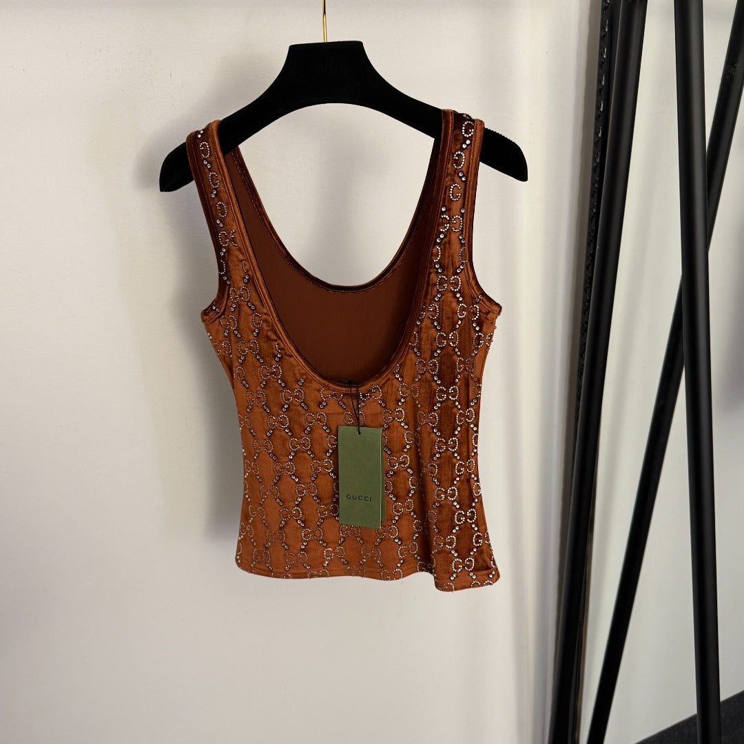 GUCCI 26S EMBELLISHED VELVET SLEEVELESS TOP 176