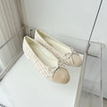 CHANEL 26S BALLET FLATS IN BEIGE TWEED WITH SUEDE TOE CAP & BOW