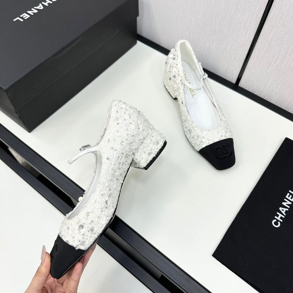 CC MARY JANE IN BLACK MIX WHITE SEQUINS AND VELVET